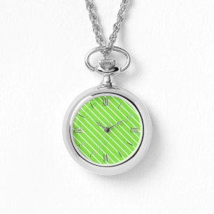 Montre Pinstripes diagonales - vert citron et blanc