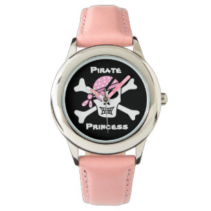 Montre Pirate Princesse sur noir avec texte personnalisé