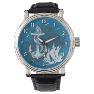 Montre Pirate Ship & Ancre White Silhouette Watch