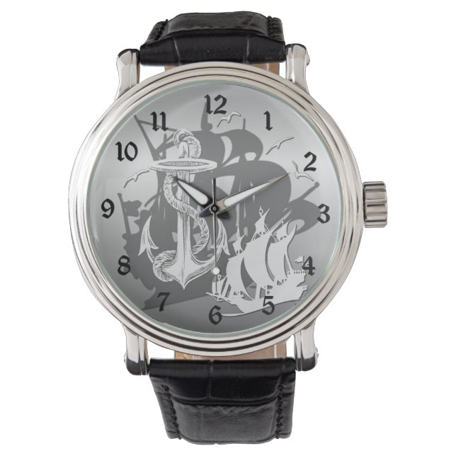 Montre Pirate Ship & Ancres White Silhouette Watch 2 (devant)