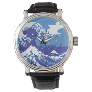 Montre Pixel Tsunami bleu 8 bits Pixel Art