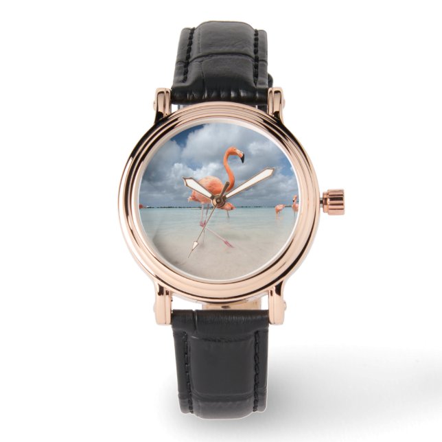 Montre Plages tropicales | Flamants roses Beach, Aruba (Recto)