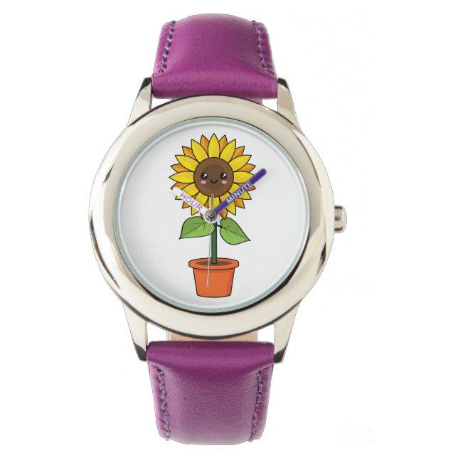 Montre Plante de tournesol Kawaii dans un pot (devant)