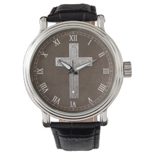 Montre Plaque de face numérique romaine de la croix d'arg