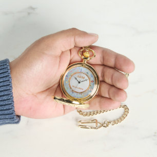 Montre Poche Mariage Fleur sauvage bleu élégant