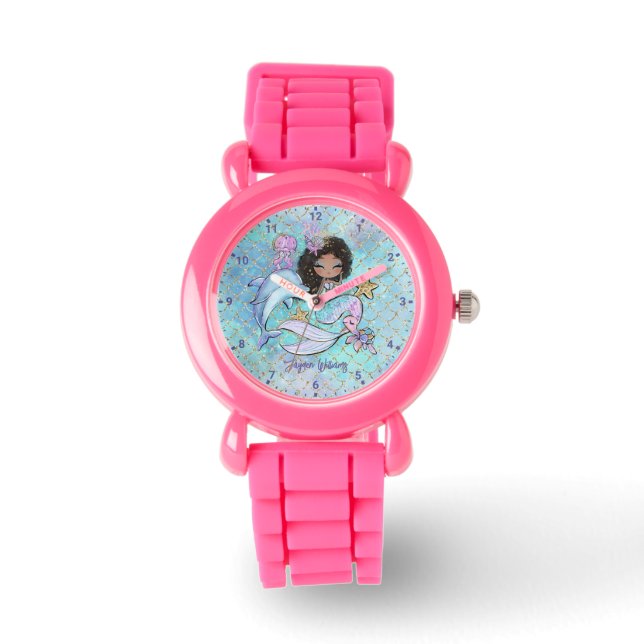 Montre Poil noir de sirène - poignet de fille personnalis (Recto)