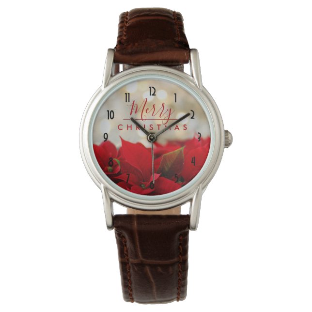Montre Poinsettias rouges avec Golden Bokeh Noël (devant)