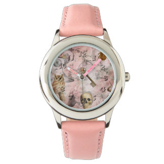 Montre Pointe à vapeur rose Retro Goth Owl Keys