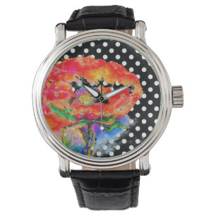 Montre pois Abstraits de pavot à fleurs rouges