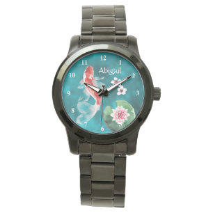 Montre Poisson Koi japonais personnalisé, fleurs de ceris