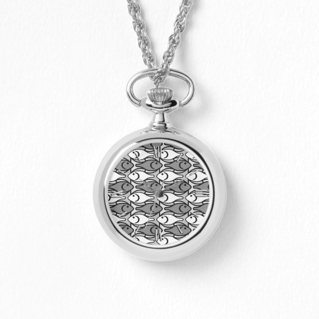 Montre Poisson moderne du milieu du siècle, gris, blanc e (Recto)