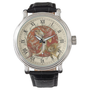 Montre Poisson Volant Japonais et Feuilles de Bambou Art