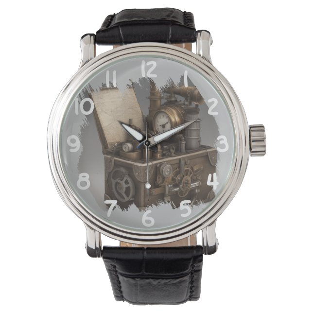 Montre Poitrine au trésor avec engrenages (devant)