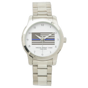 Montre *~* Police Homme Officier Mince Ligne Bleue Drapea
