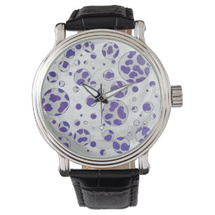 Montre Polka blanc et violet dalmate