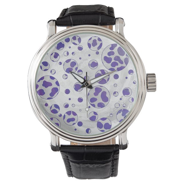 Montre Polka blanc et violet dalmate (devant)