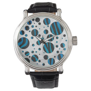 Montre Polka Dot Zebra Motif noir et bleu