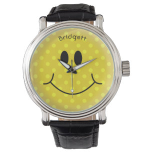 Montre Polka Jaune Personnalisé Point Joyeux Visage