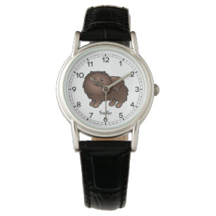 Montre Pomeranian Brun Mignon Chien de Dessin Animé & Nom