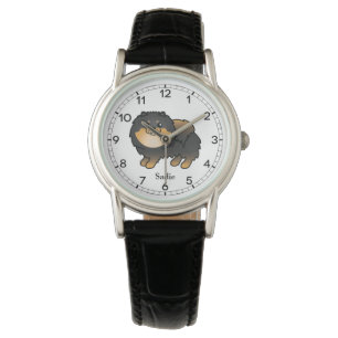 Montre Pomeranian noir et feu, joli chien de dessin animé