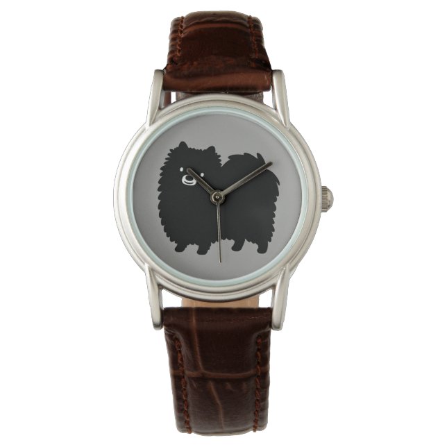 Montre Poméranie noire Fluffy | Joli chien de dessin (devant)