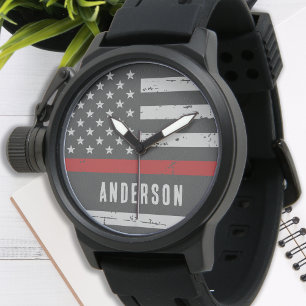Montre Pompier à drapeau mince personnalisé