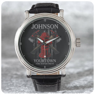 Montre Pompier NOM Fire Department Hydrant USA Drapeau