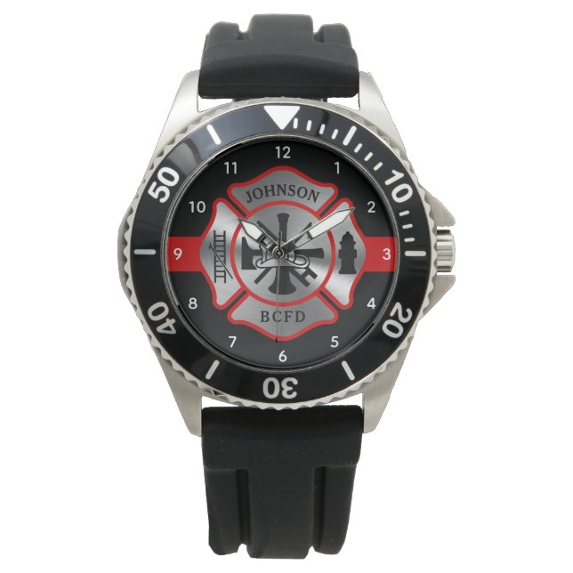 Montre Pompier Nom personnalisé Croix maltaise (devant)
