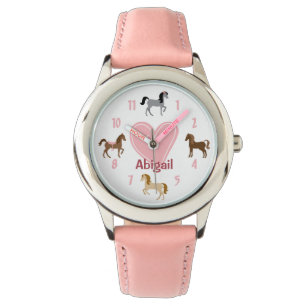 Montre Ponts et Cheval de Coeur Rose personnalisés