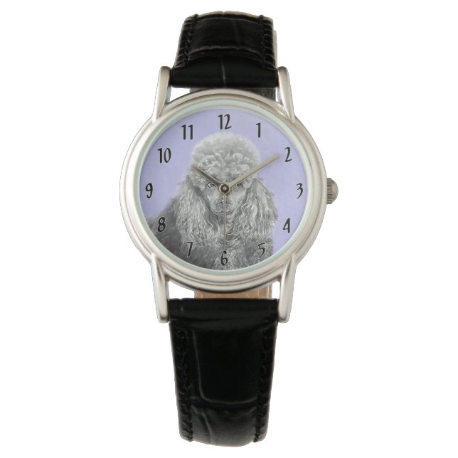 Montre Poodé Jouet miniature Argent gris bleu Chien Art (devant)