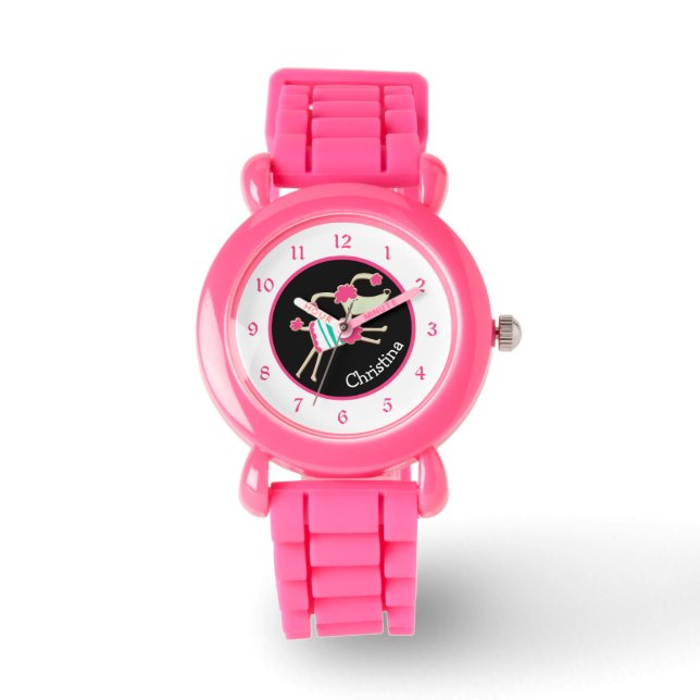 Montre Poodle rose mignon Enfants personnalisés (Recto)