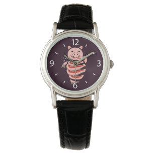 Montre Porc drôle mangeant des biftecks de lui-même