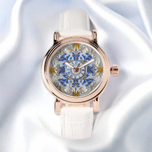 Montre Porcelaine néoclassique Rococo Style Blue Gold Wat