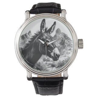 Montre Portrait d'âne noir et blanc Western Desert