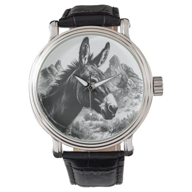Montre Portrait d'âne noir et blanc Western Desert (devant)