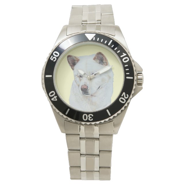 Montre portrait de chien peinture de blanc akita (devant)