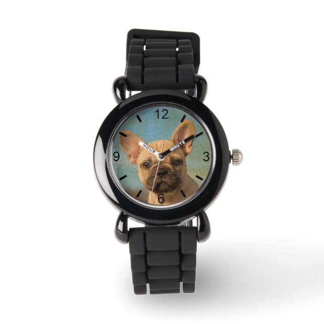 Montre Portrait de chiot Bulldog français mignon - plaque (Recto)