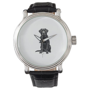 Montre Portrait Illustré de Chien Labrador Retriever Noir