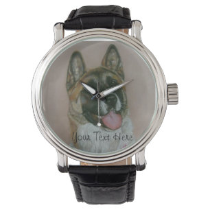 Montre Portrait japonais akita pinto et chien blanc