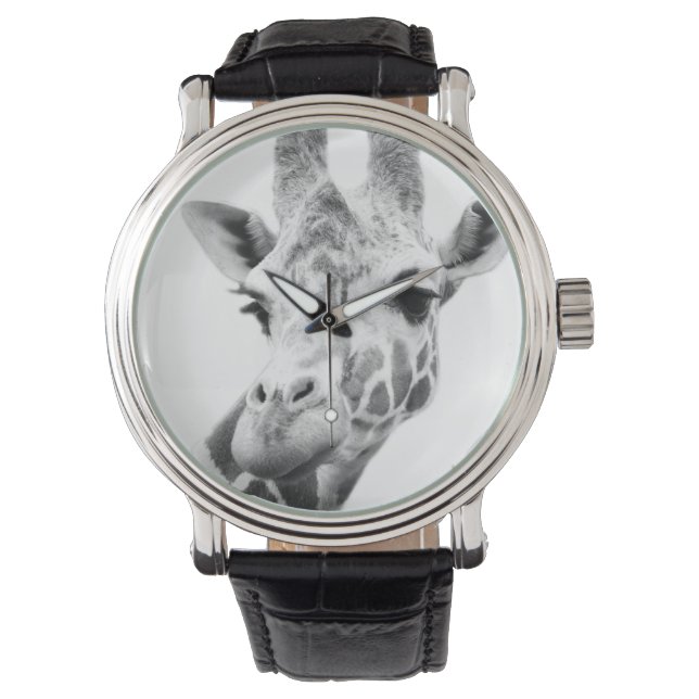 Montre Portrait noir et blanc d'une girafe (devant)