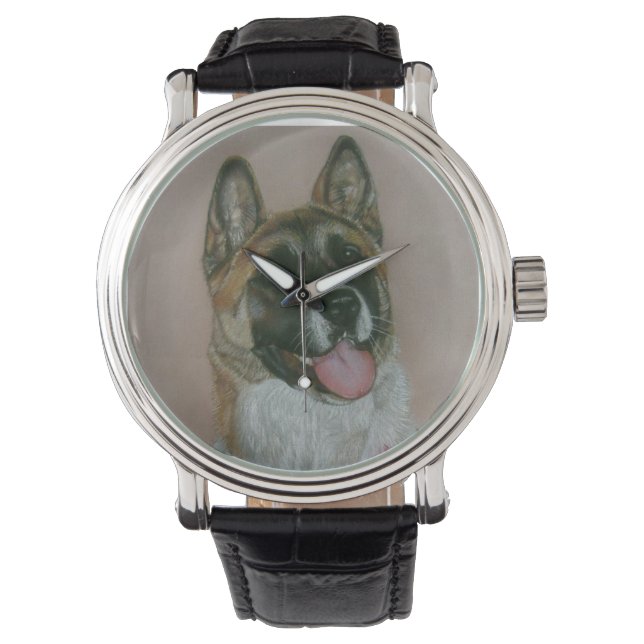 Montre Portrait noir japonais/américain akita pinto et bl (devant)