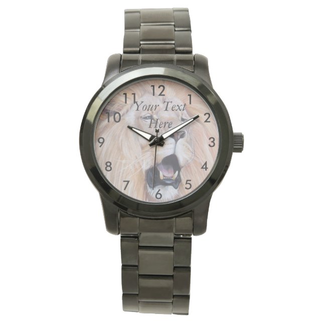 Montre portrait peinture de lion rugissant gros chat faun (devant)