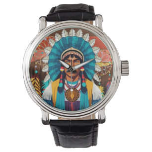 Montre Portrait puissant en chef amérindien