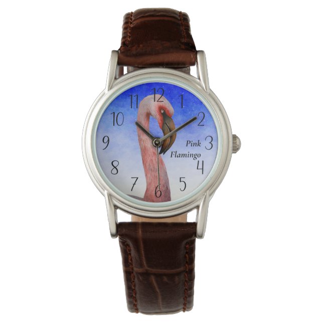 Montre Poster de peinture d'aquarelle d'oiseaux Flamant r (devant)