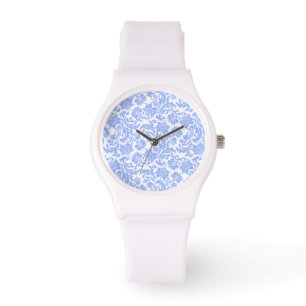 Montre Poudre blanche Bleu Floral Damas