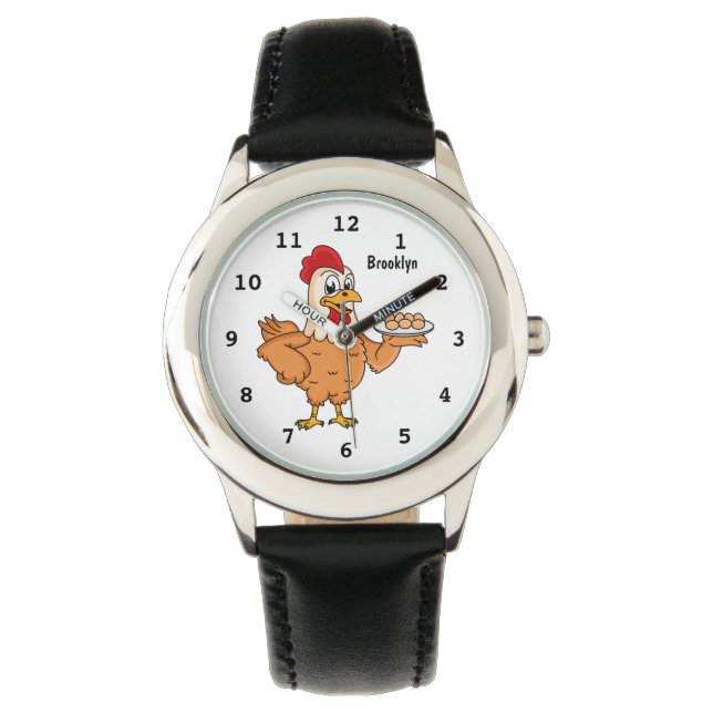 Montre Poulet avec oeufs sur plaque de dessin animé (devant)