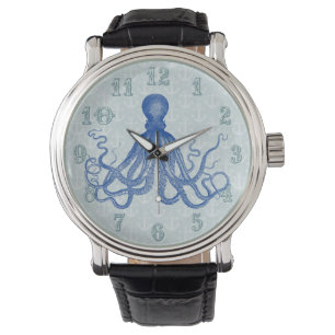 Montre Poulpe bleu vintage avec des Ancres