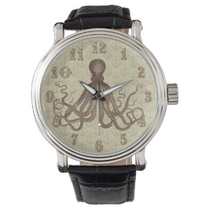 Montre Poulpe Brown de cru avec des Ancres