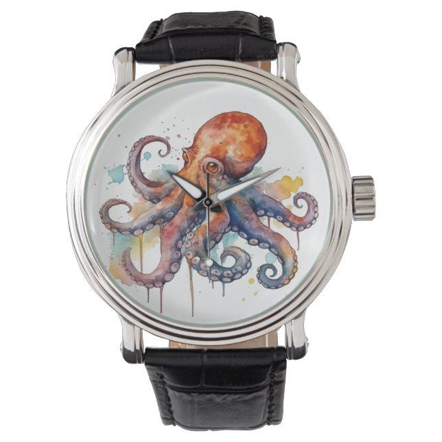 Montre poulpe colorée en aquarelle (devant)