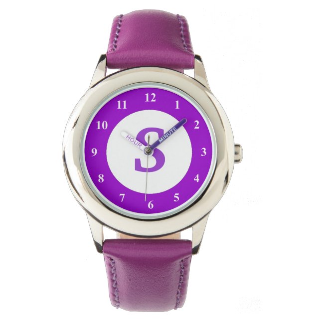 Montre pour enfant violet avec petite icône de mon (devant)